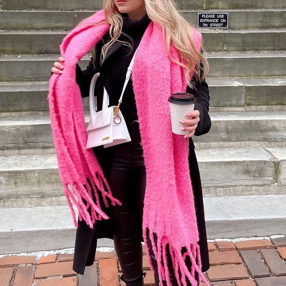 Anthropologie Barclay Fringed Wrap Scarf Pink - Picture 3 of 5